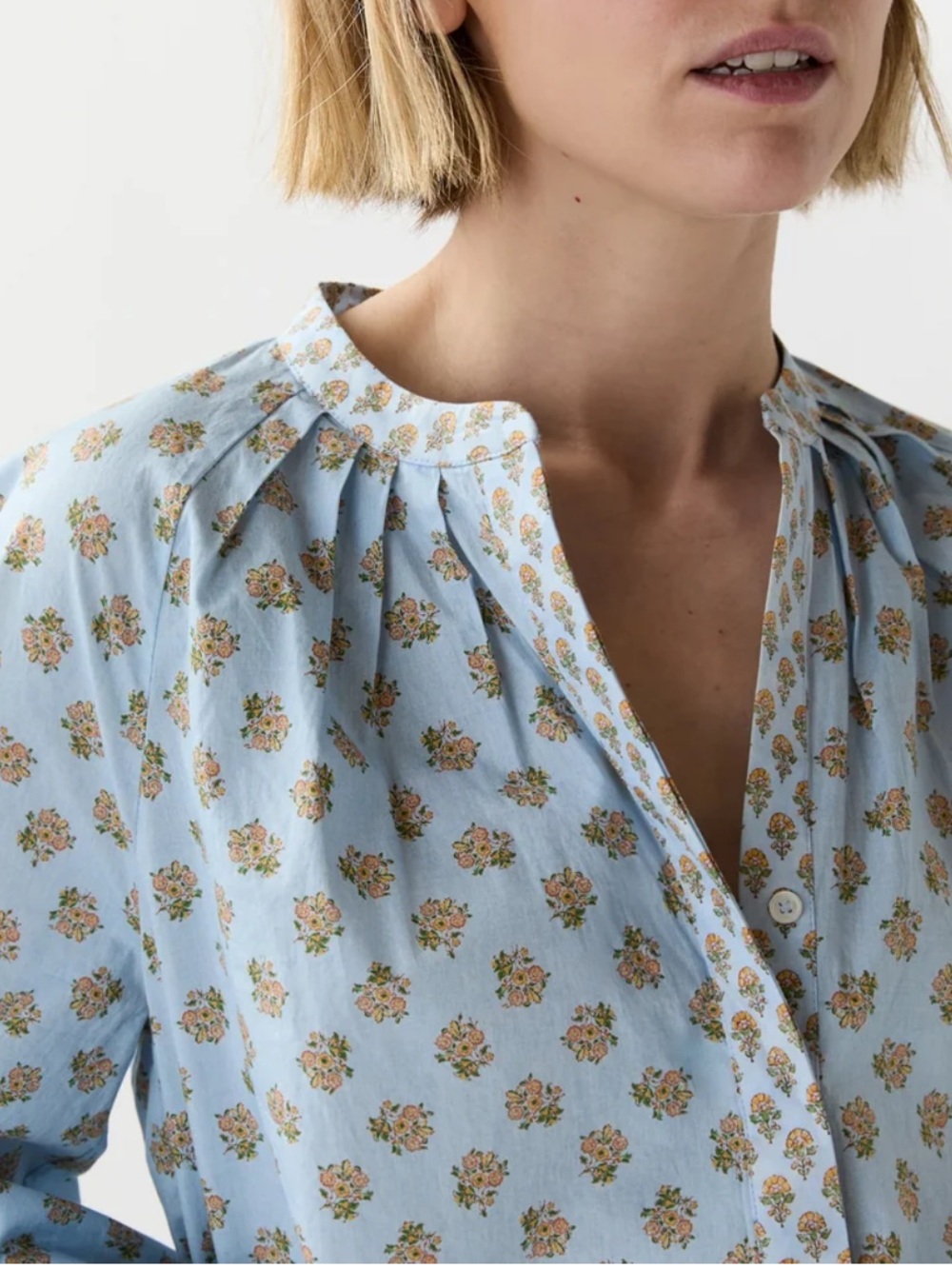 Ann Mashburn Sienna Blouse Top French Blue Floral Size XS